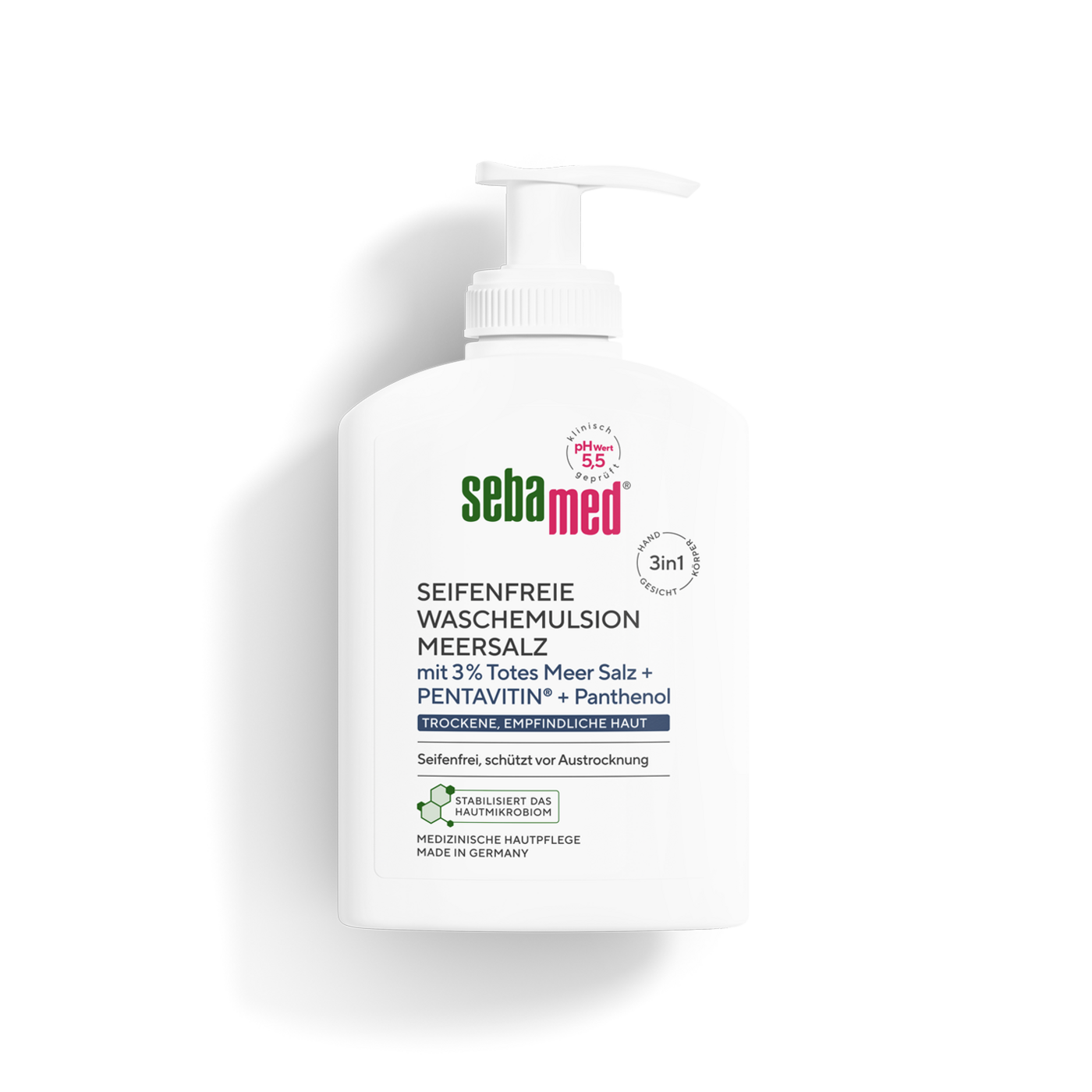 Sebamed Seifenfreie Wasch-Emulsion mit Meersalz für trockene, empfindliche Haut.