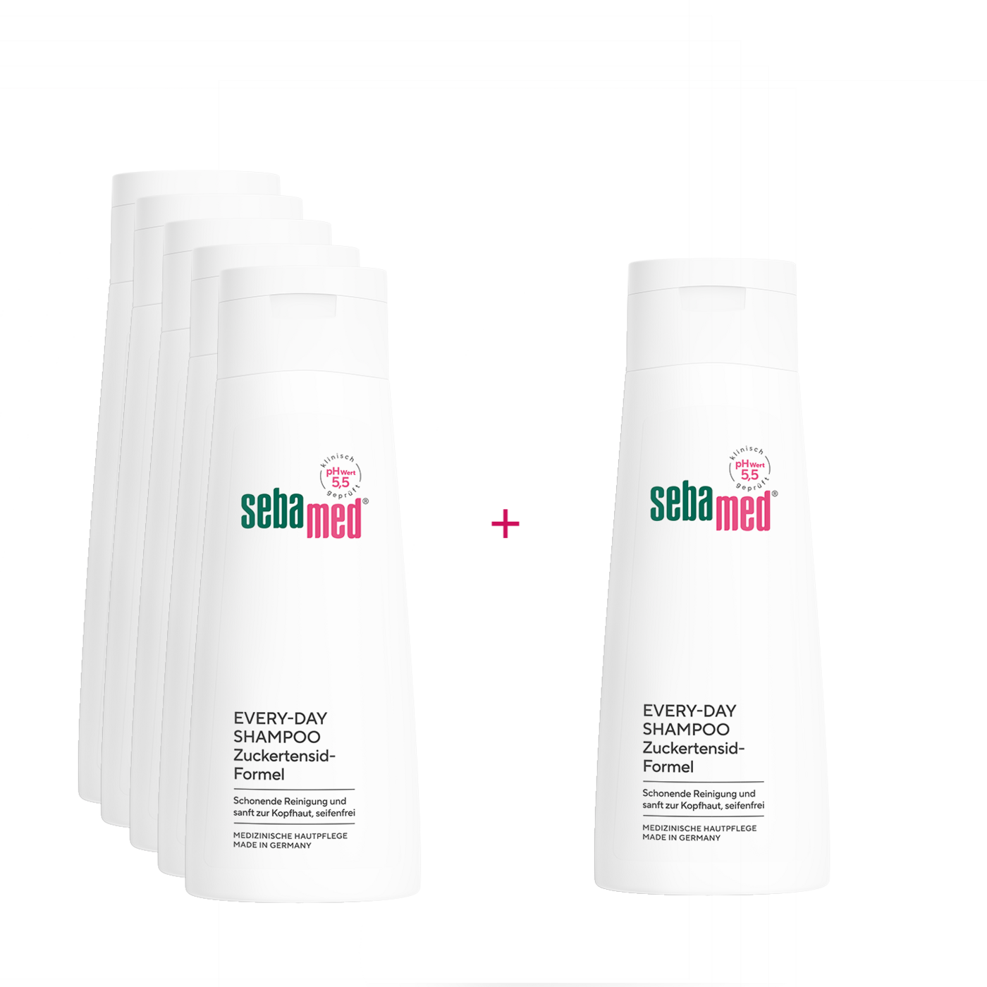 Sebamed Shampoo-Packung mit Text und Logo, medizinische Hautpflege