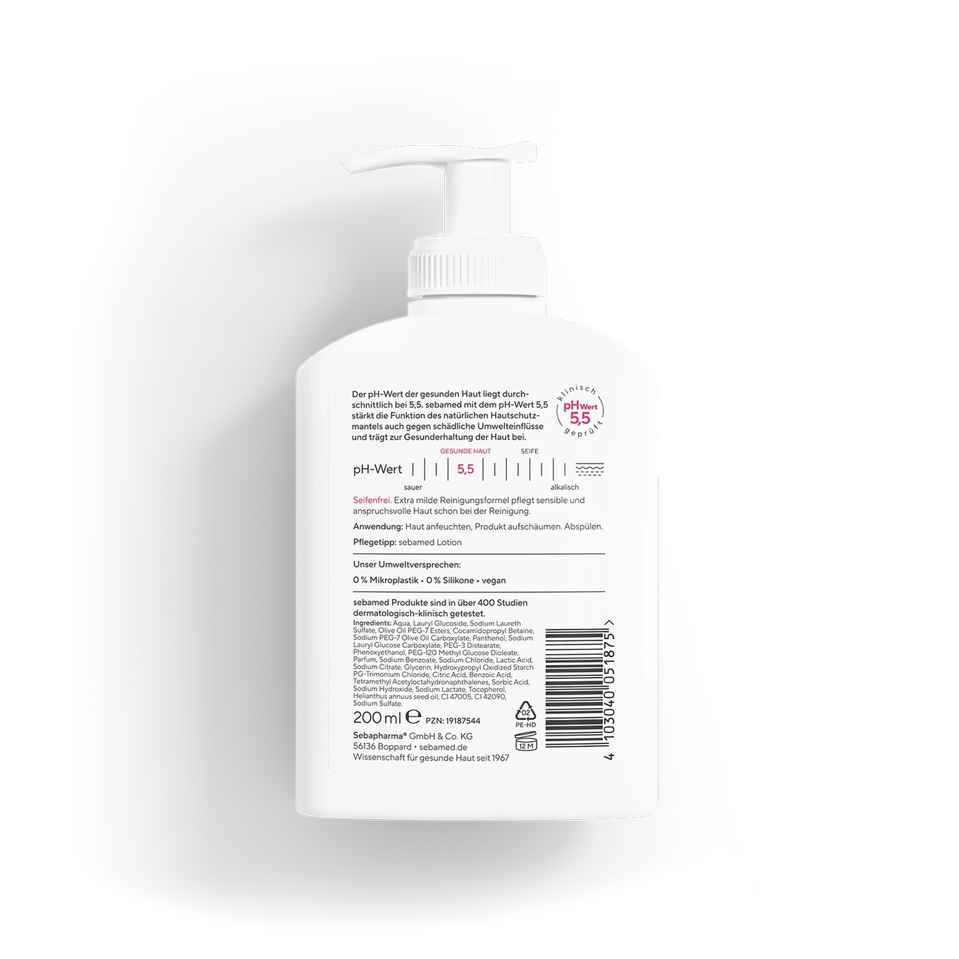 Sebamed Lotion Flasche mit pH-Wert 5,5, 200ml, vegan, seifenfrei, für gesunde Haut