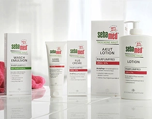 Sebamed Produkte für trockene Haut: Wasch Emulsion, Handcreme, Fußcreme, Akut Lotion, Lotion.