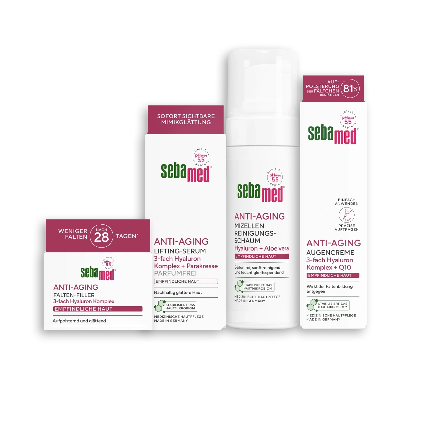 Sebamed Anti-Aging Lifting-Serum, Mizellen Reinigungs-Schaum und Augencreme
