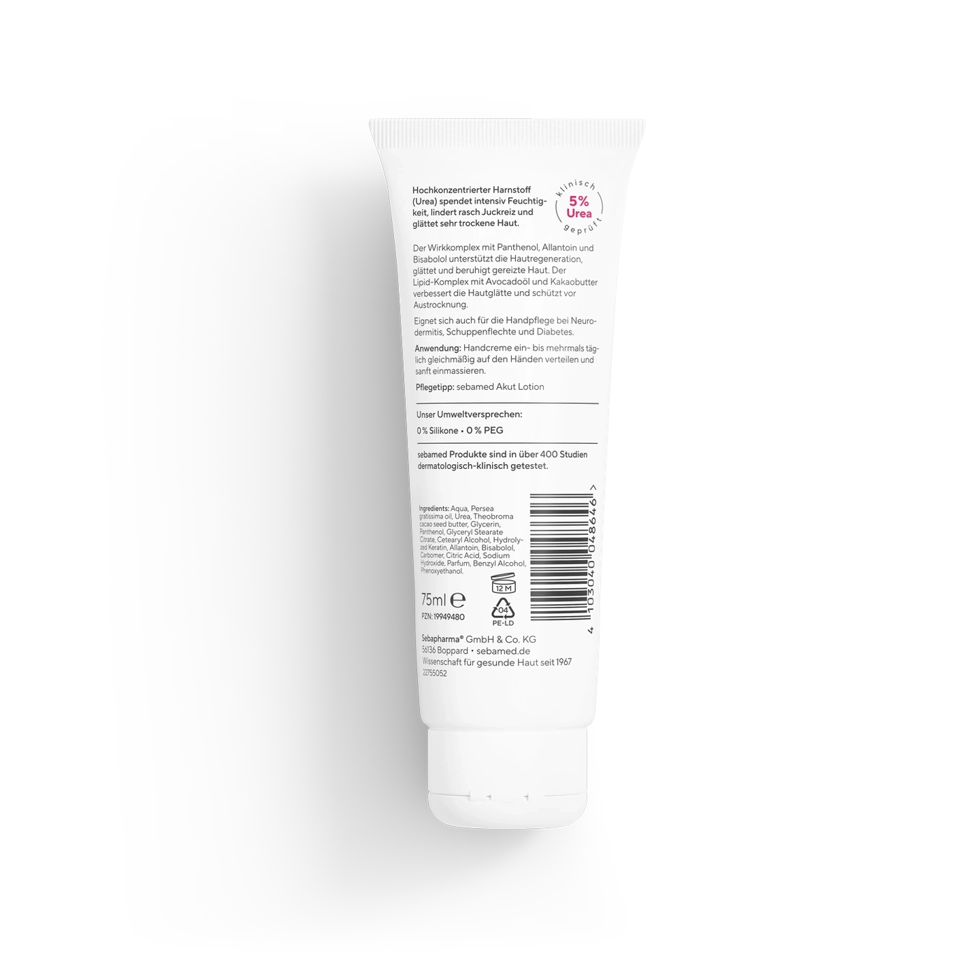 Ein hochkonzentrierter Handbalsam mit 5% Urea für trockene und gereizte Haut.