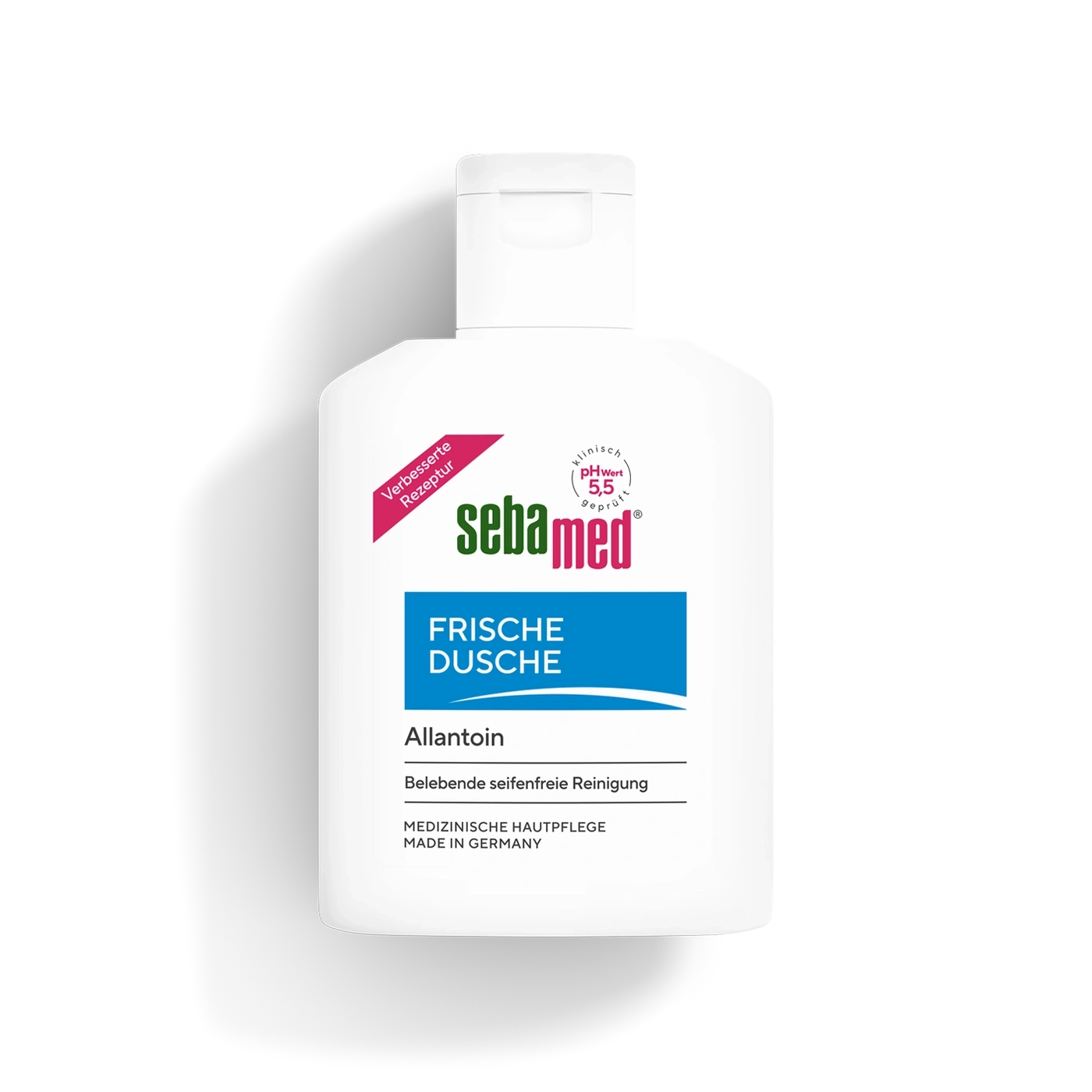 Ein weißer Seba med Frische Dusche Flakon mit Allantoin, seifenfrei.