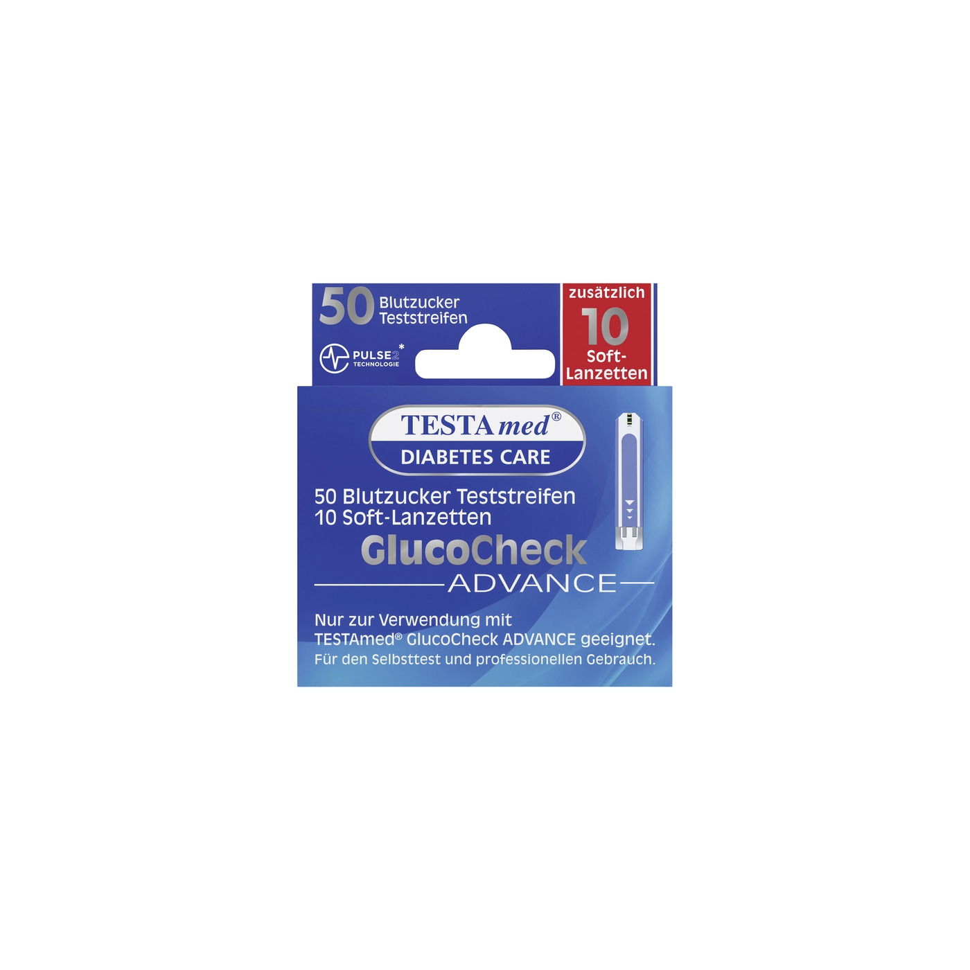 GlucoCheck Advance Blutzuckerteststreifen + 10 Soft-Lanzetten Genaue, handliche Streifen zur Messung des Blutzuckers