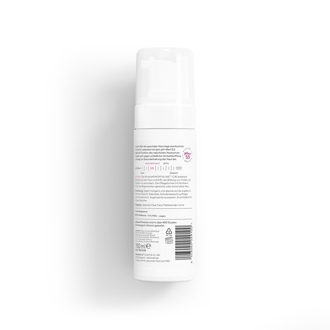 Eine weiße Sprühflasche mit Hautpflegeprodukten mit deutschen und englischen Texten.