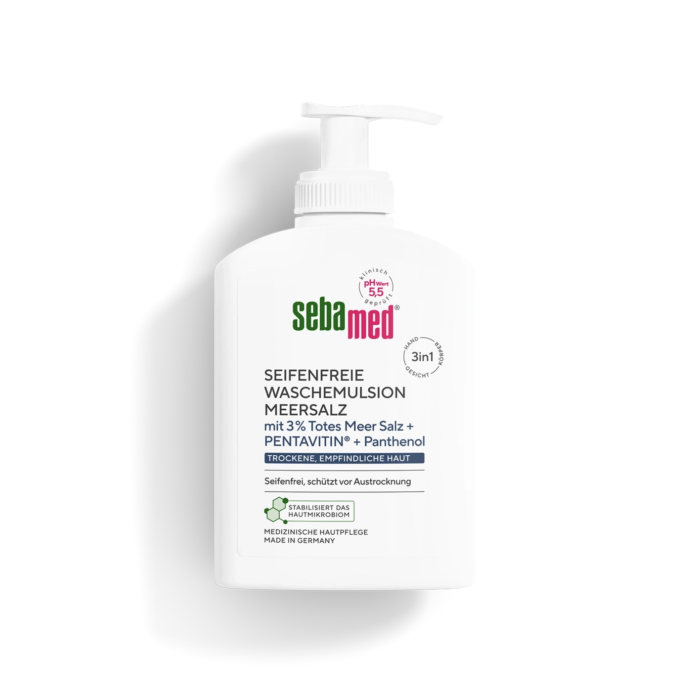 Sebamed Seifenfreie Wasch-Emulsion mit Meersalz für trockene, empfindliche Haut.