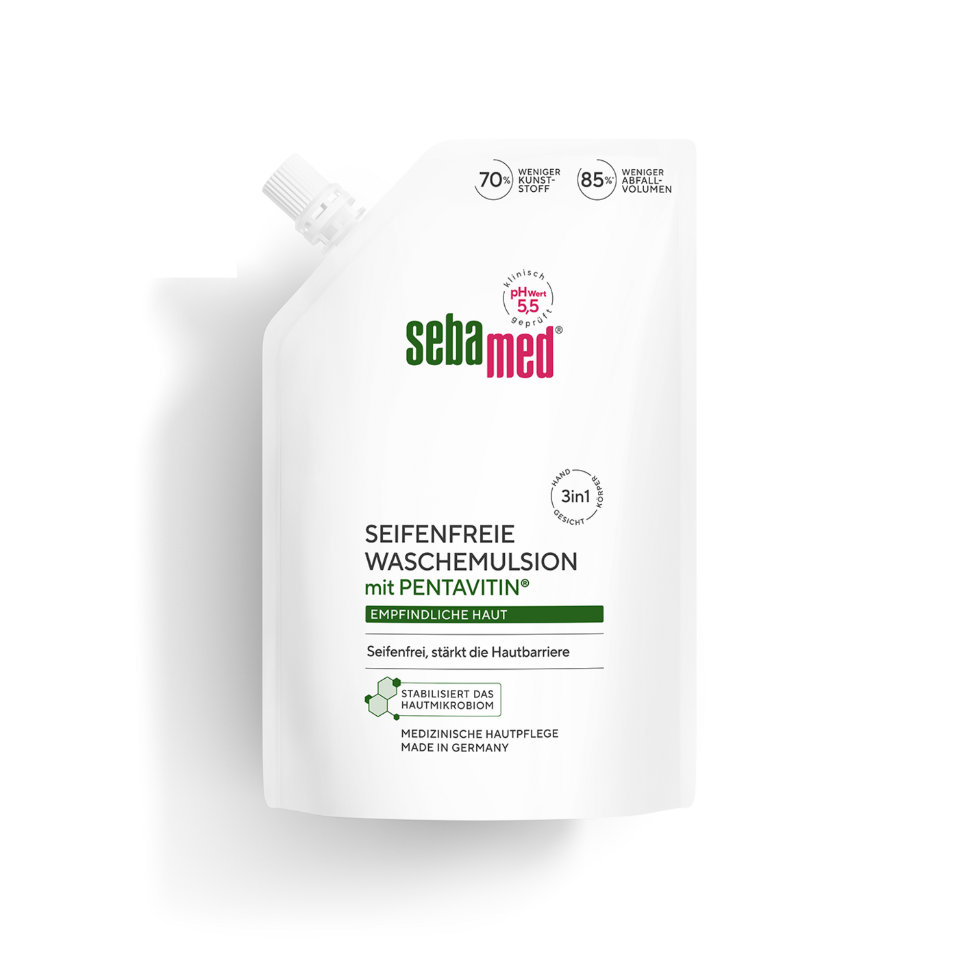 Seifenfreie Waschemulsion (Nachfüllbeutel) 400 ml 3 in 1 Hand, Körper & Gesicht, Seifenfrei