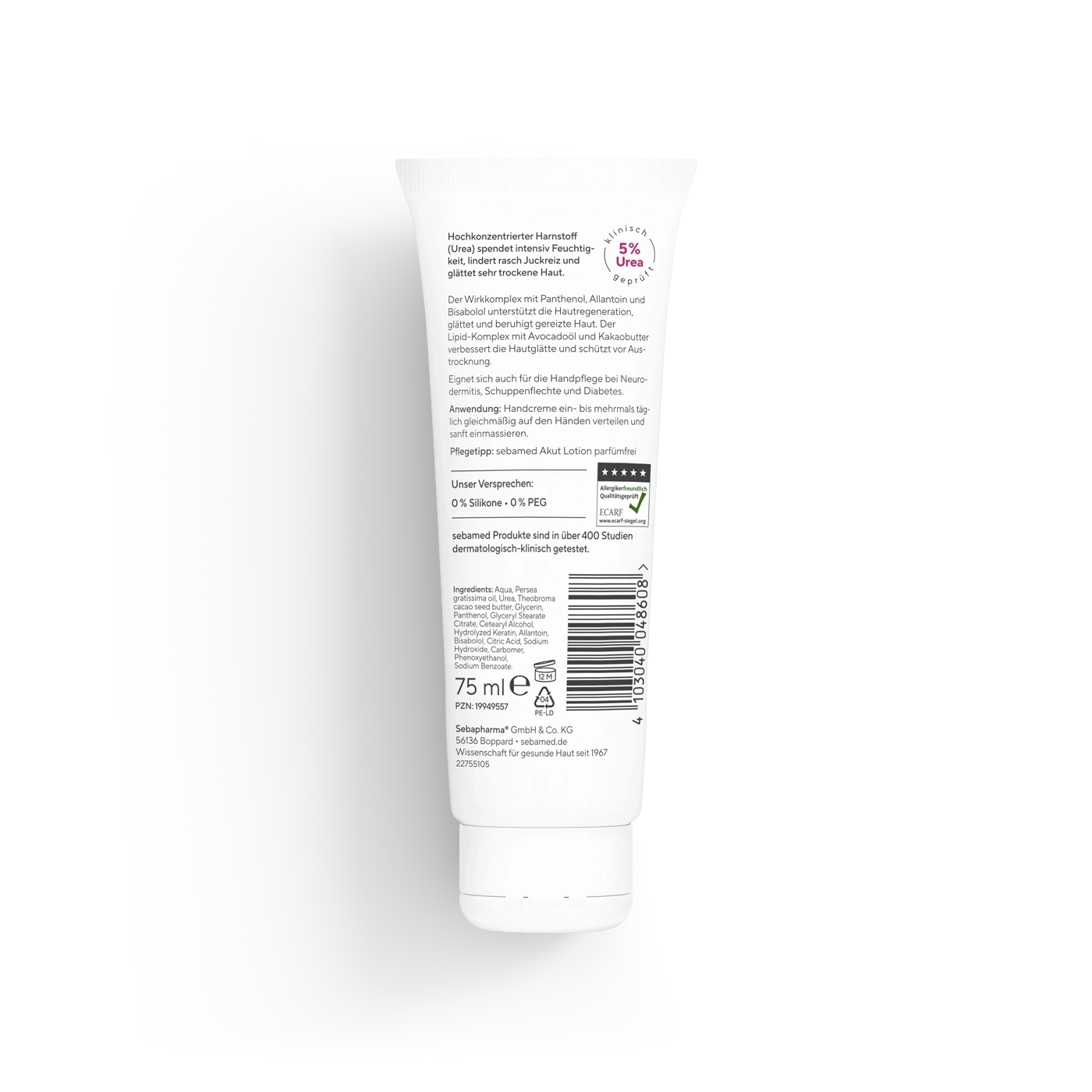 Akut Handcreme parfümfrei Urea 5% 75 ml Parfümfreie Juckreizlinderung der Hände mit 5% Urea