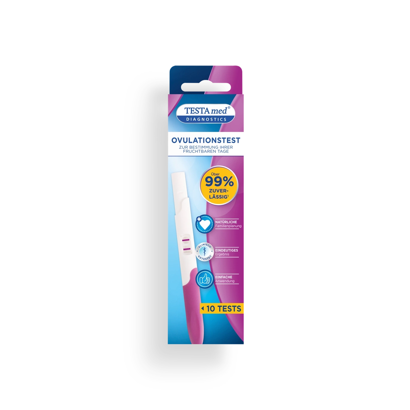 Ovulationstest Packung mit 10 Tests, 99% zuverlässig, für fruchtbare Tage.