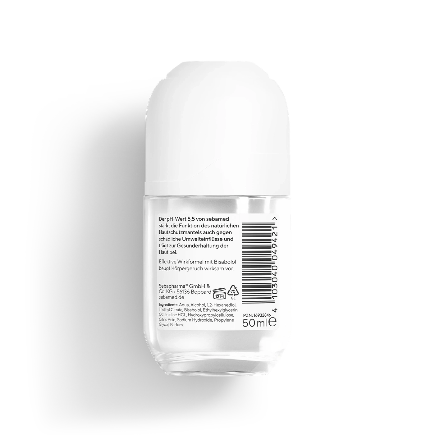 Ein Roll-on Deodorant von Sebamed mit pH-Wert 5,5 und Bisabolol.