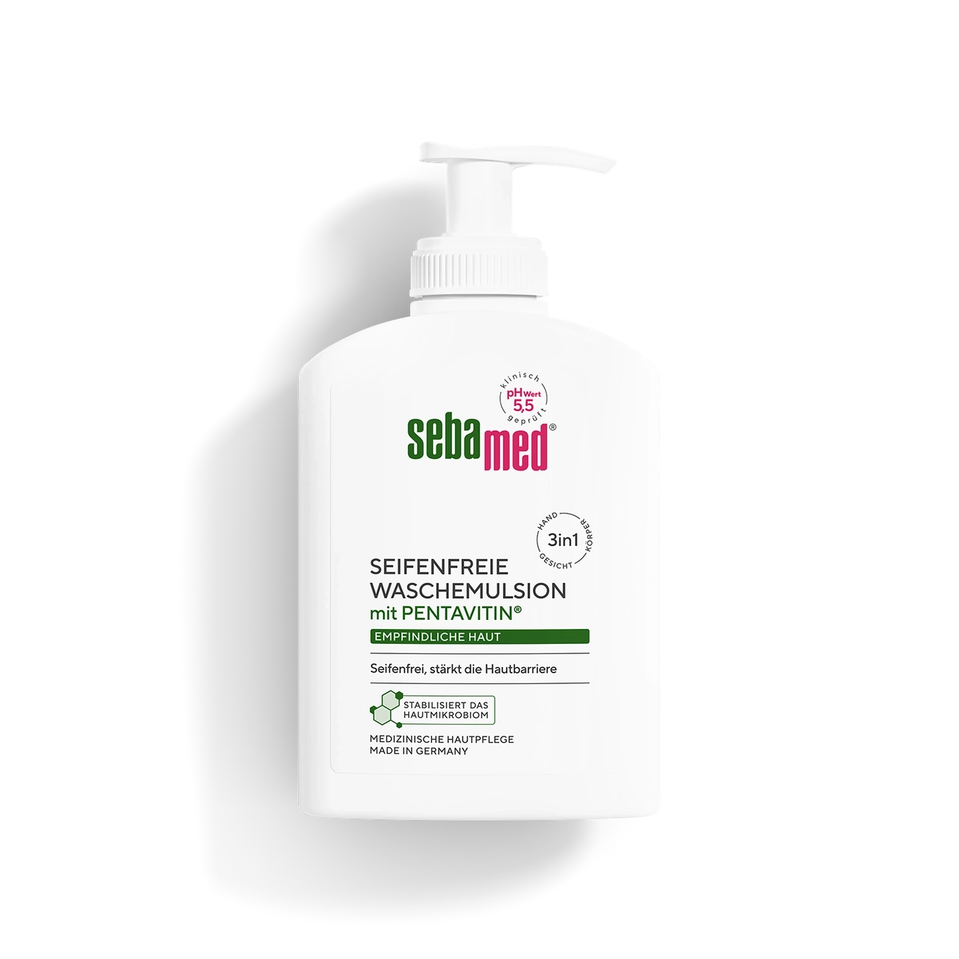 Sebamed seifenfreie Waschemulsion mit Pentavitin für empfindliche Haut.
