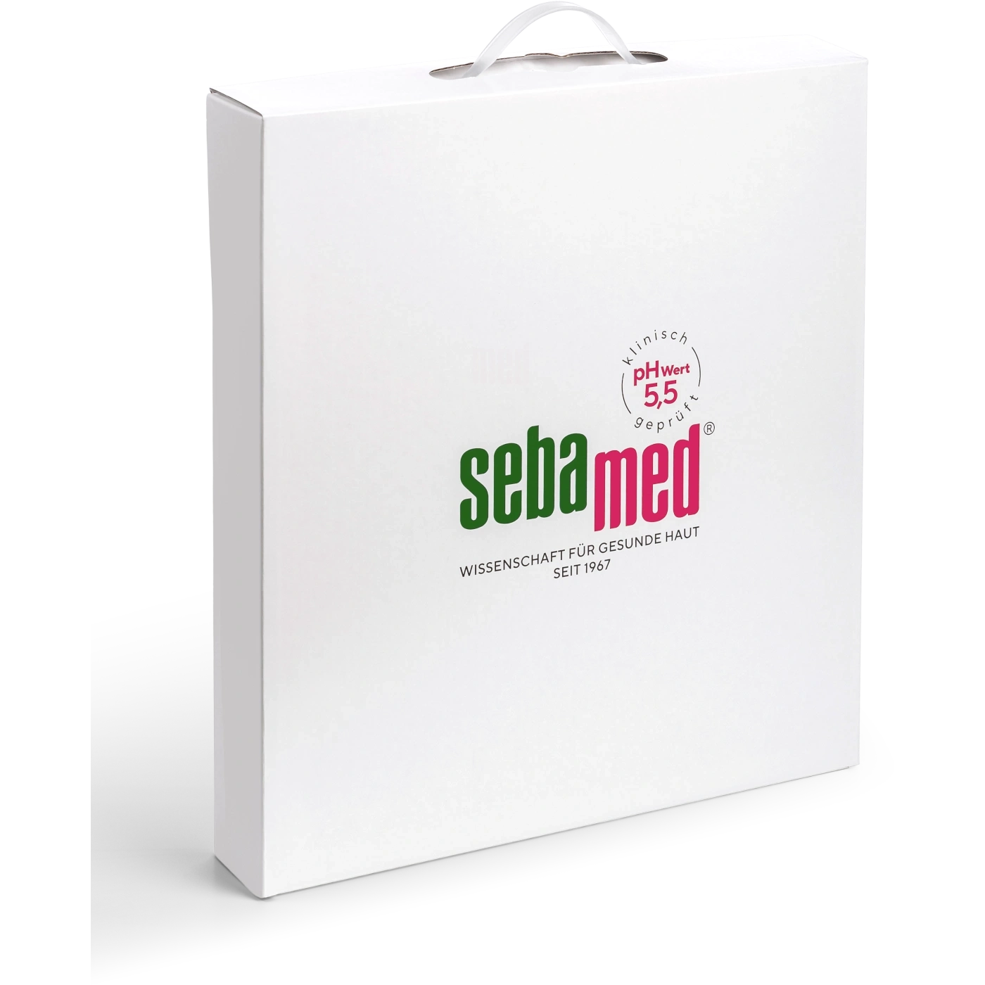 Sebamed-Produktverpackung mit Logo und pH-Wert-Angabe auf weißem Hintergrund.