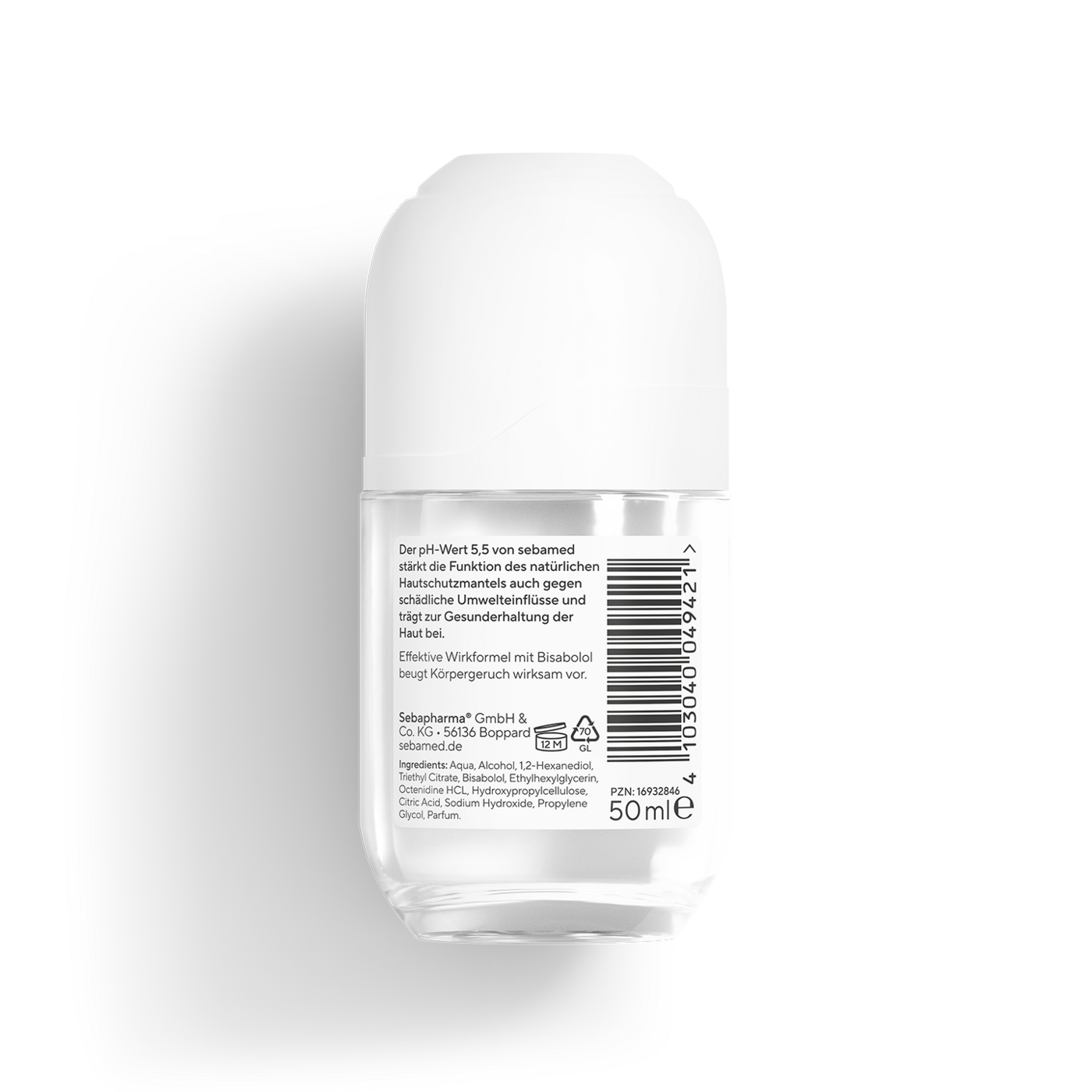 Ein Roll-on Deodorant von Sebamed mit pH-Wert 5,5 und Bisabolol.