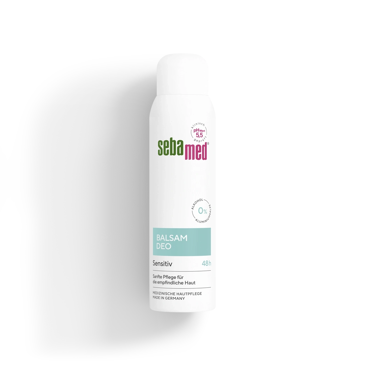 Sebamed Balsam Deo Sensitiv mit 0% Aluminiumsalzen, 48h Schutz für empfindliche Haut.