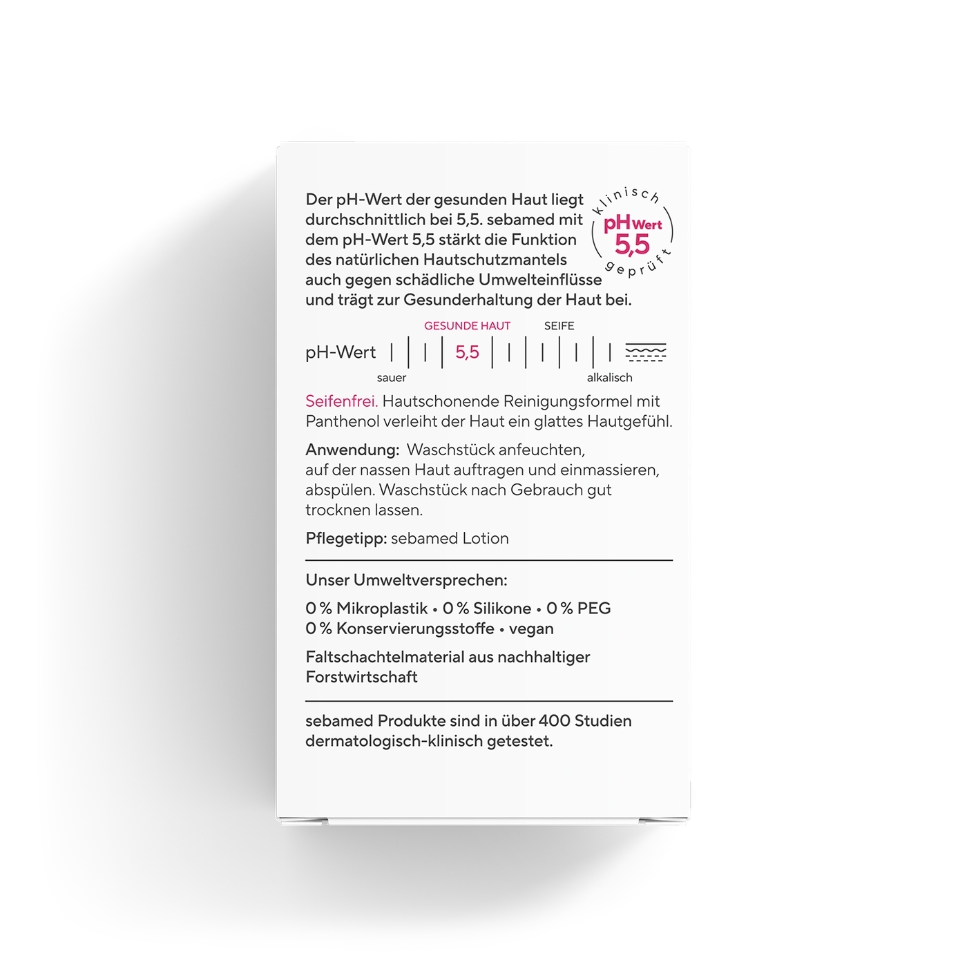 Ein Produktbild mit Textinformationen über sebamed.