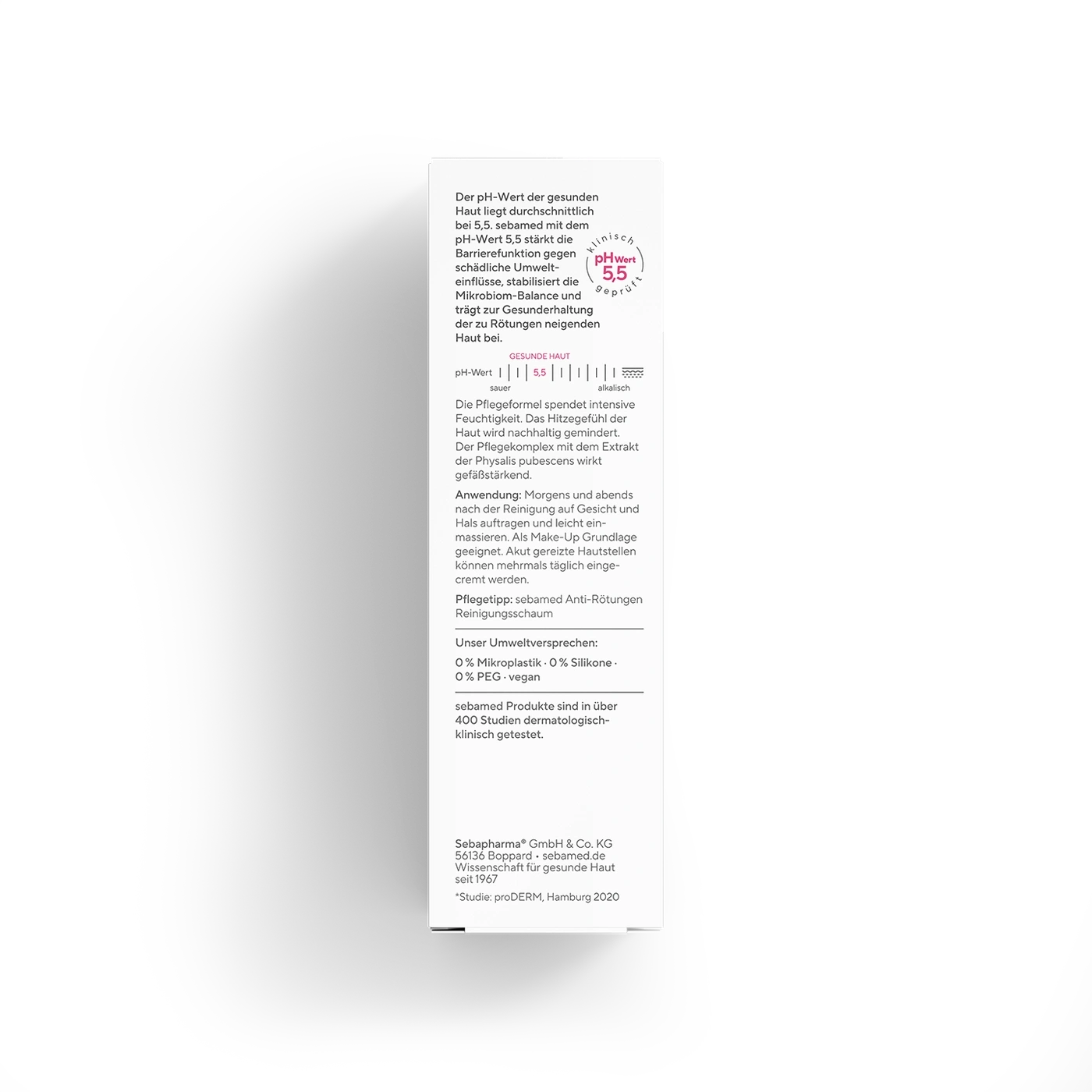 Ein weißes Rechteck mit deutschem Text über Hautpflege und Inhaltsstoffe.