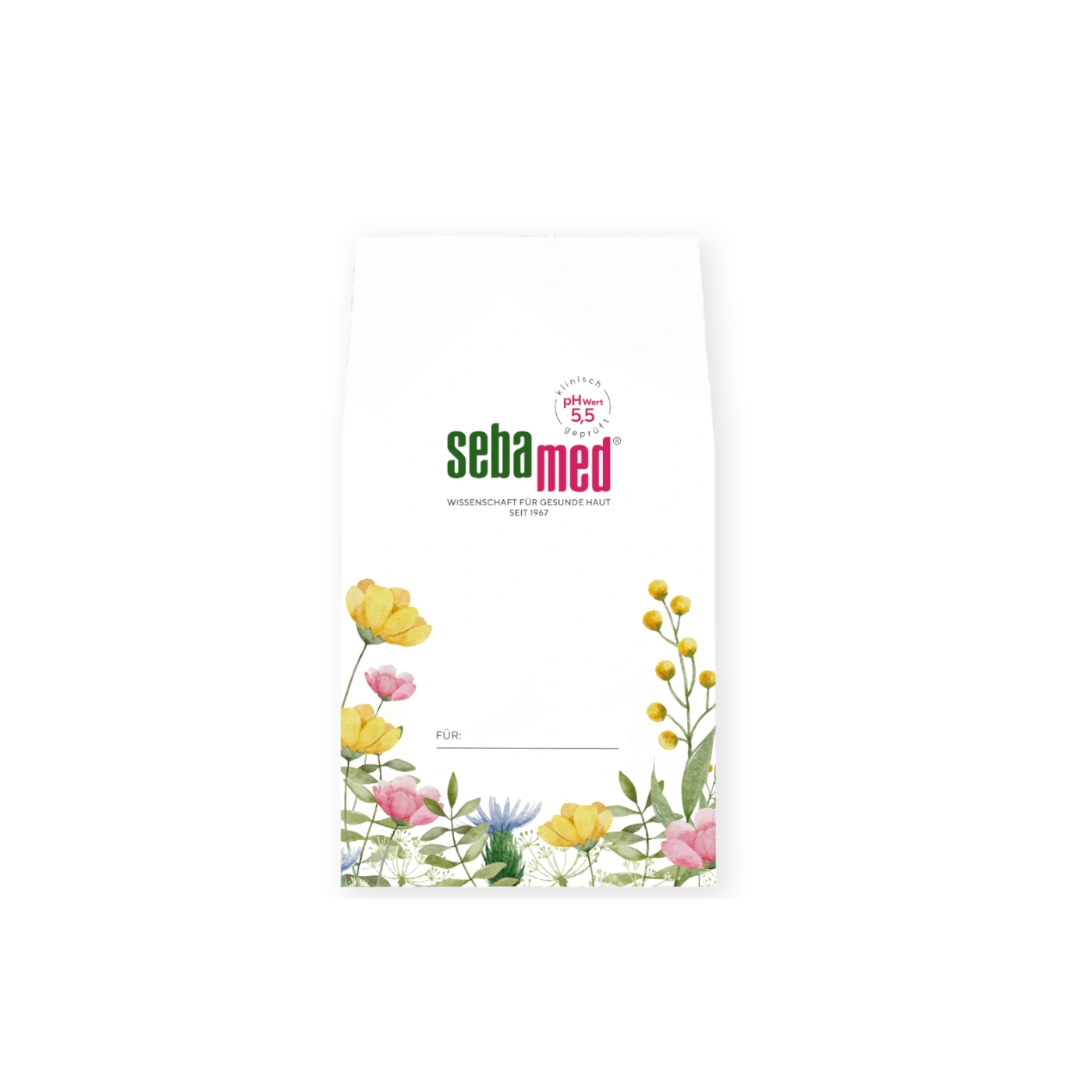 Sebamed Produkt mit Blumen und pH-Wert 5,5