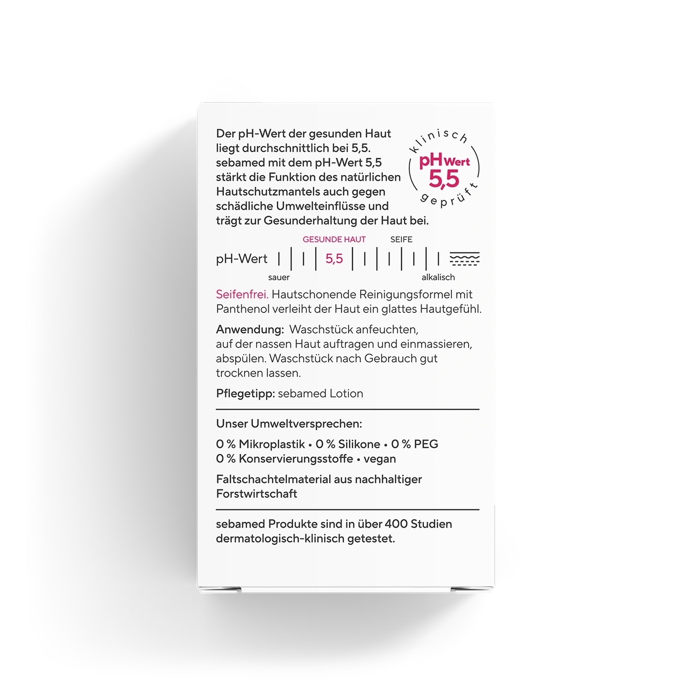 Ein Produktbild mit Text über pH-Wert und Hautpflege.