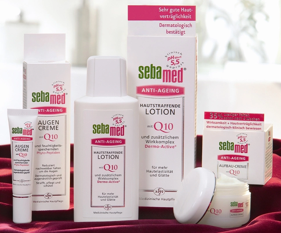 Sebamed Anti-Ageing Produkte: Augencreme, Lotion und Aufbaucreme mit Q10.