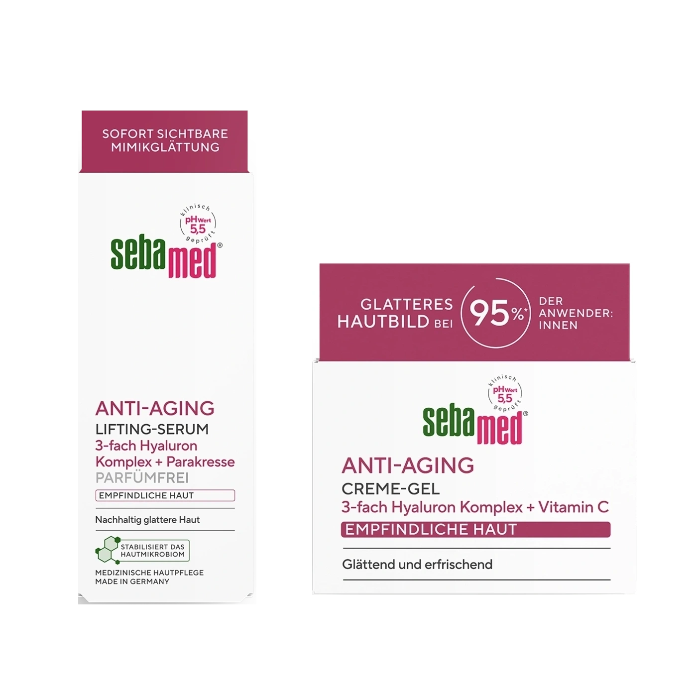 Sebamed Anti-Aging Lifting-Serum und Creme-Gel für empfindliche Haut.