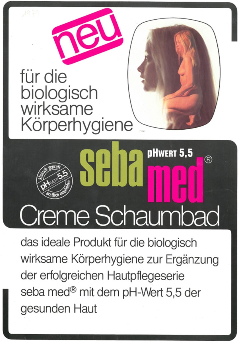 Werbung für Sebamed Creme Schaumbad mit Frau und Text