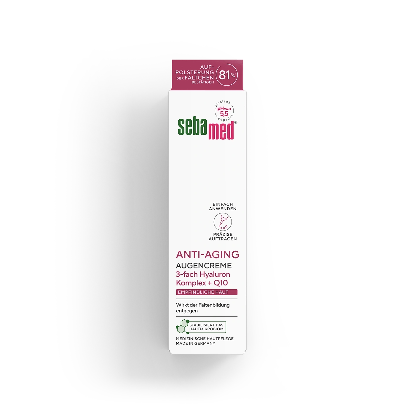 Sebamed Anti-Aging Augencreme mit Hyaluron und Q10 für empfindliche Haut.