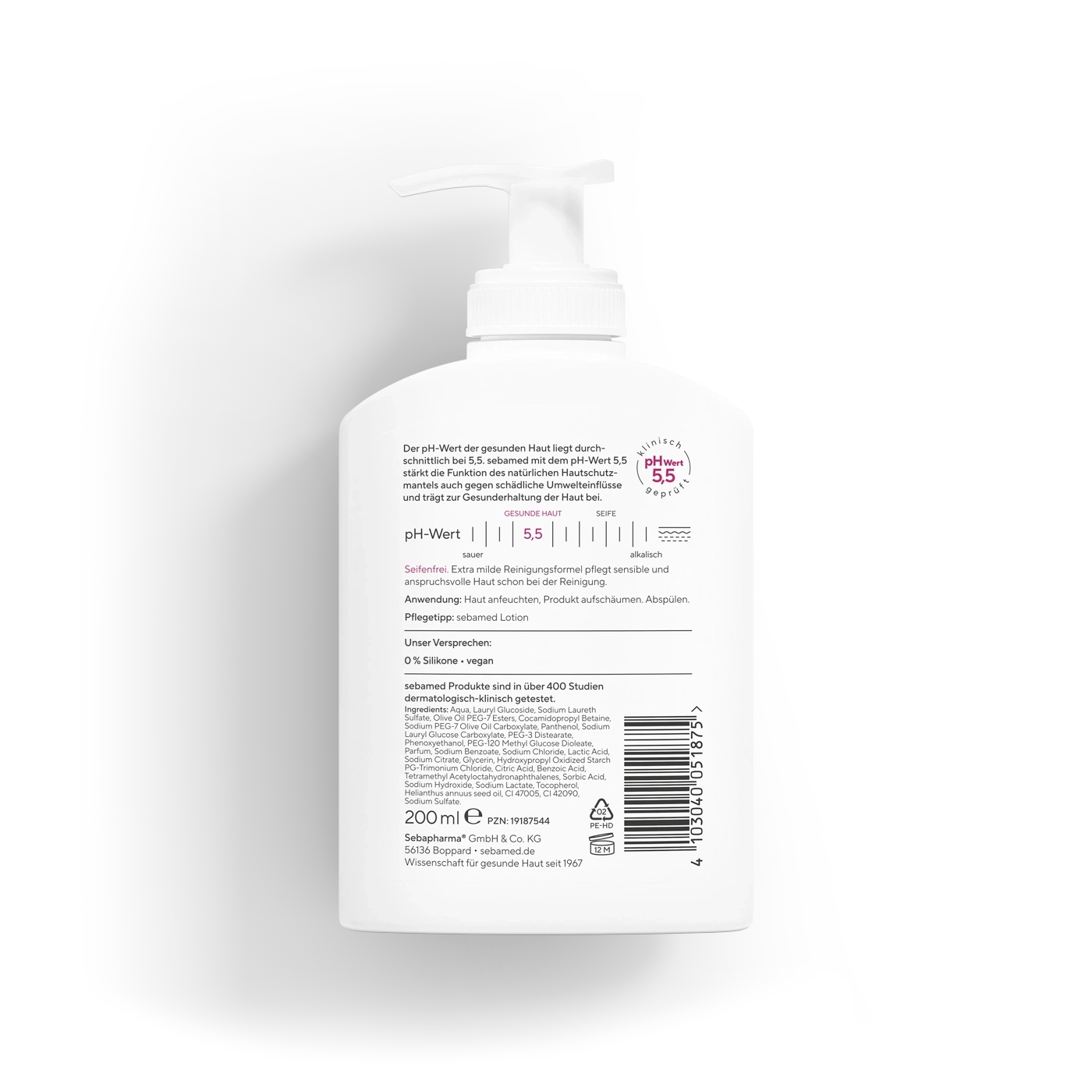 Seifenfreie Waschemulsion Olive mit Spender 200 ml 3 in 1 Hand, Körper & Gesicht, Seifenfrei