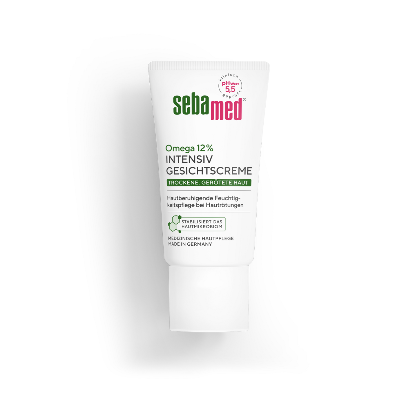 Sebamed Omega 12% intensiv Gesichtscreme Tube für trockene, gerötete Haut.