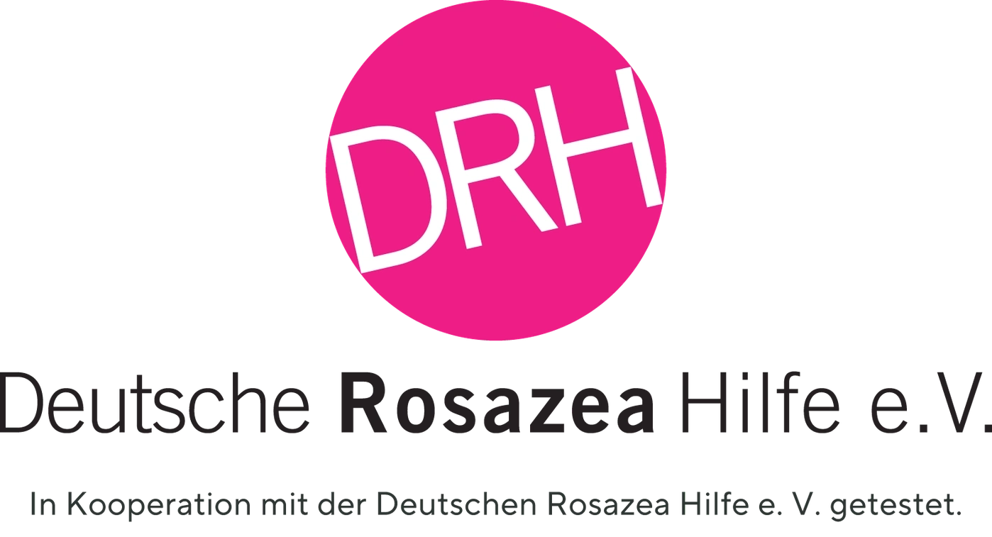 Logo der Deutschen Rosazea Hilfe e.V. mit Text.