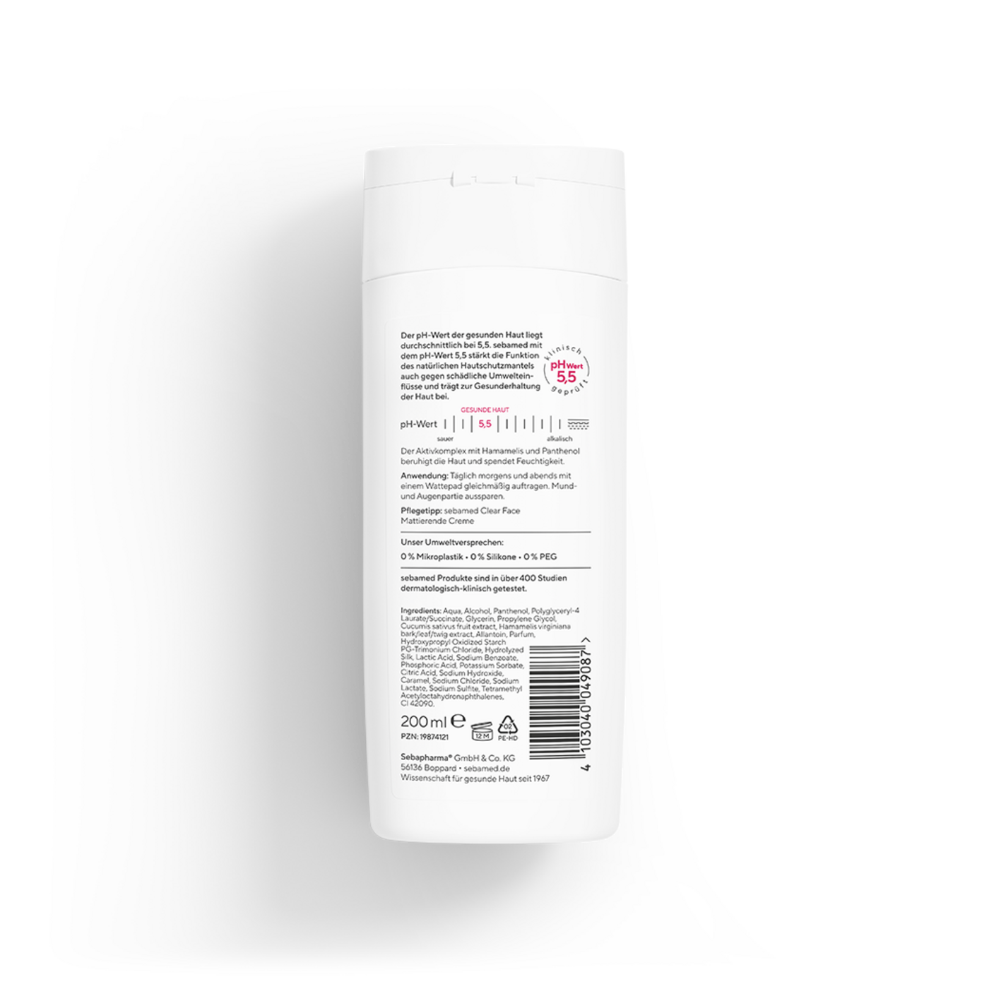Eine Flasche Sebamed Clear Face Mattierende Creme mit ph-Wert 5,5.