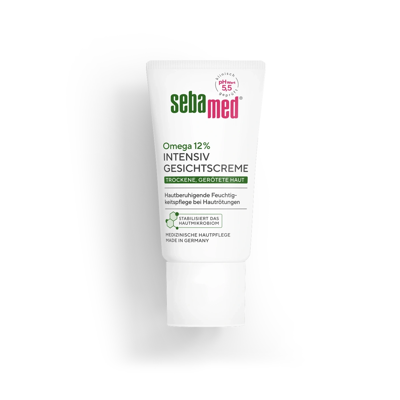 Sebamed Omega 12% intensiv Gesichtscreme Tube für trockene, gerötete Haut.
