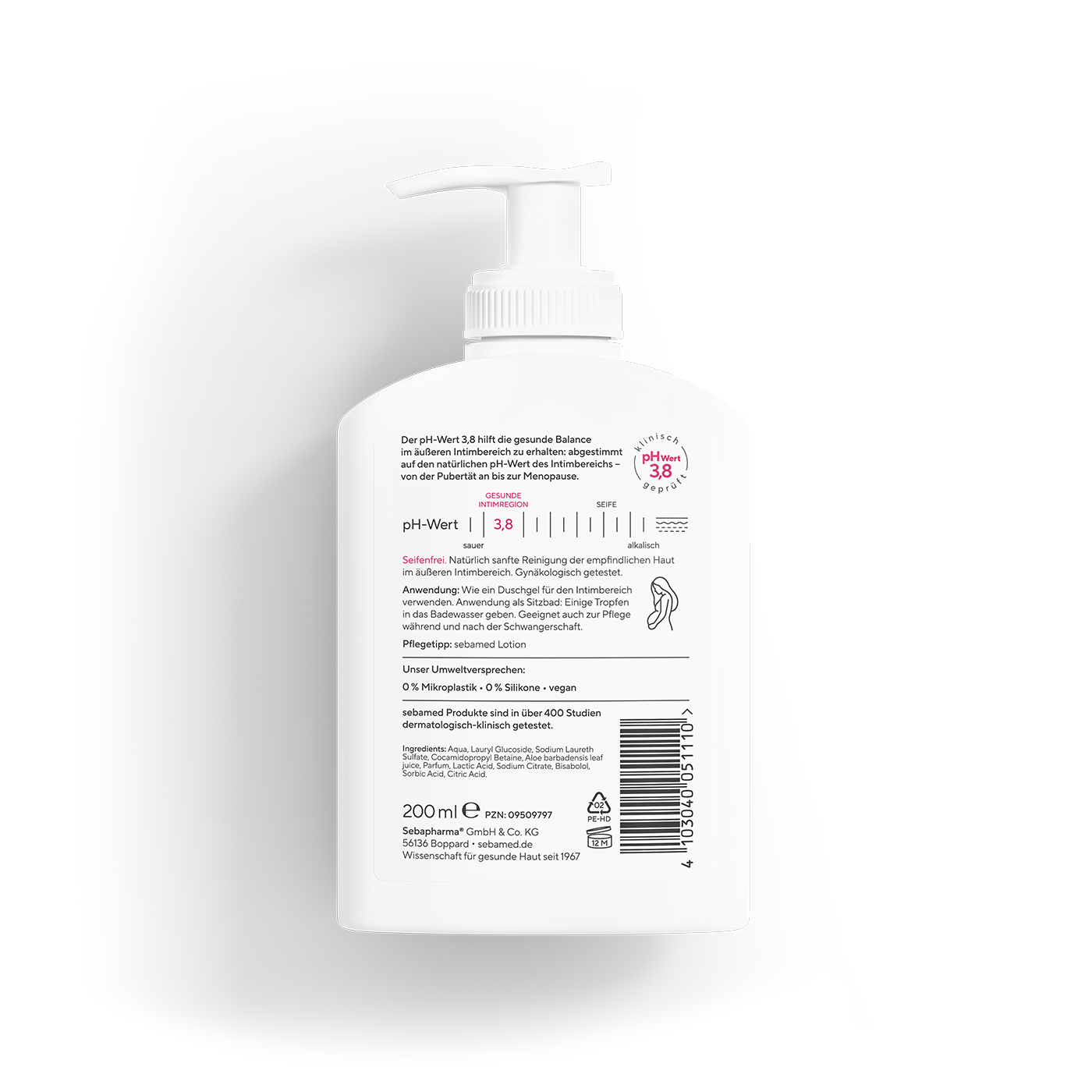 Intimpflege Seifenfreies Waschgel pH-Wert 3,8 200 ml für die Frau ab 15