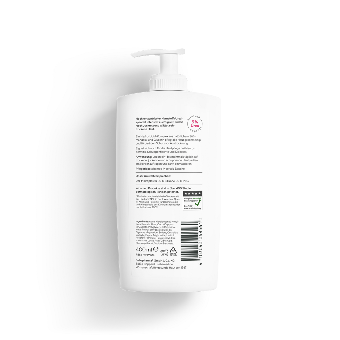 Akut Lotion parfümfrei Urea 5% mit Spender Parfümfreie Feuchtigkeitskörperpflege mit 5% Urea