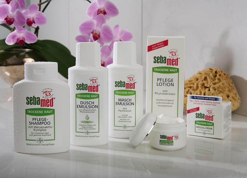 Sebamed Produkte für trockene Haut: Shampoo, Lotion, Emulsion, Creme.