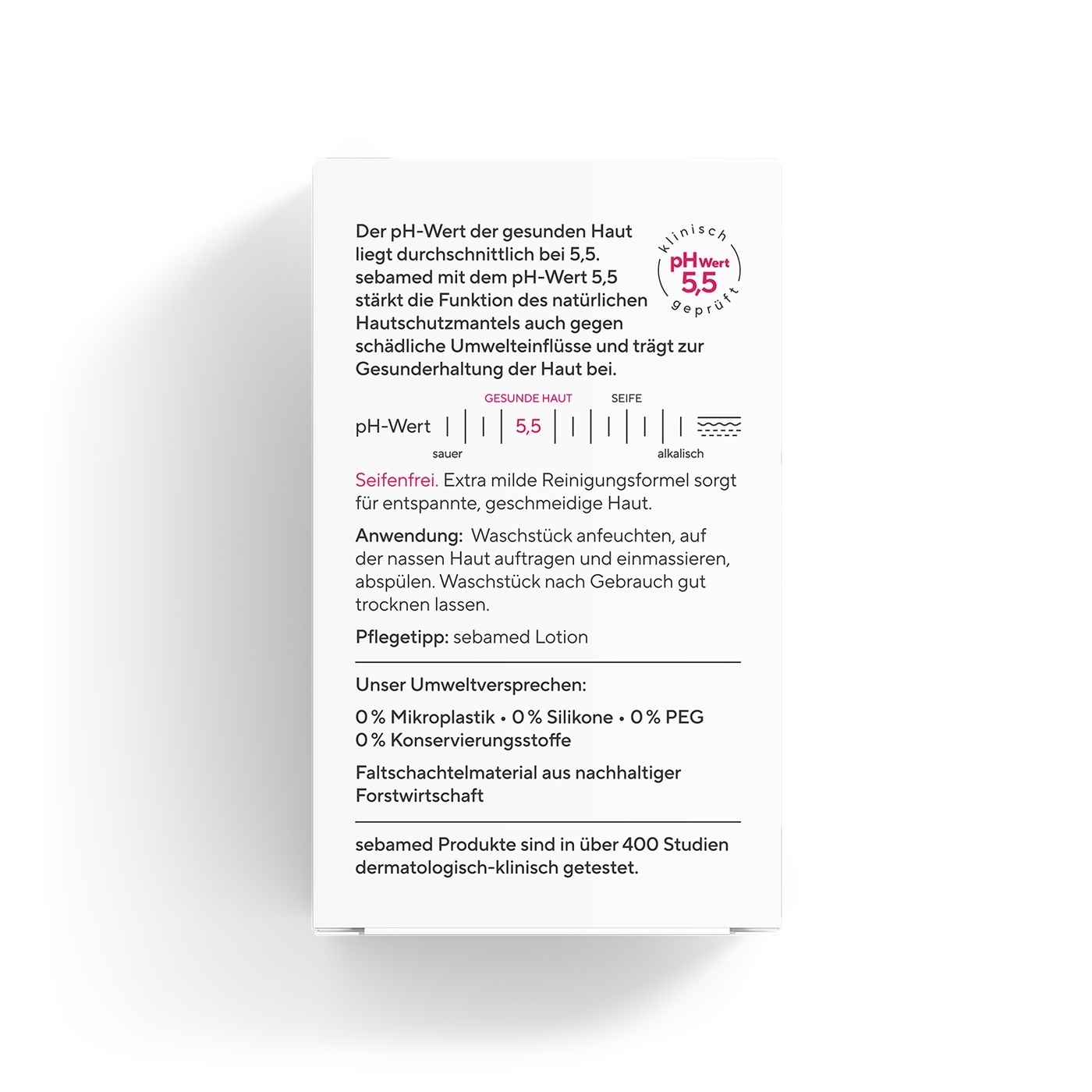 Ein Produktbild mit Text über die Vorteile von sebamed.