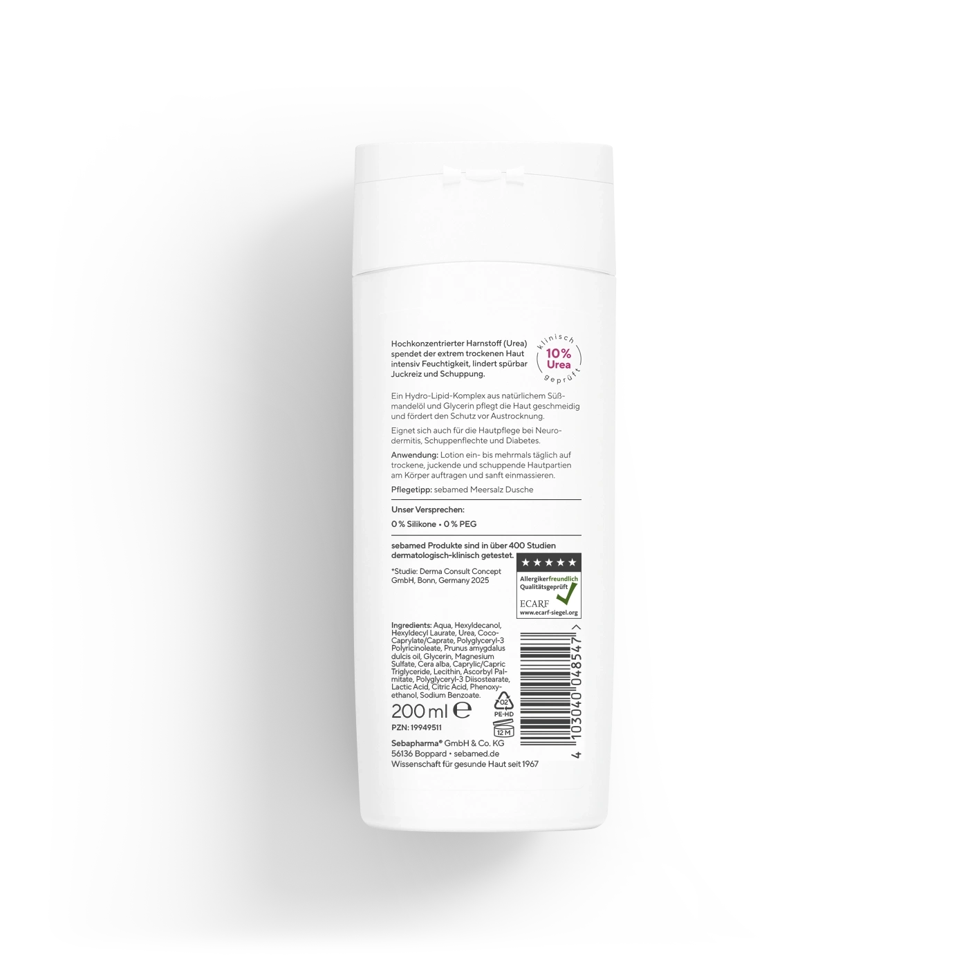 Akut Lotion parfümfrei Urea 10% 200 ml Parfümfreie Feuchtigkeitskörperpflege mit 10% Urea