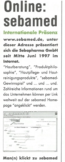 Werbung für sebamed im Internet mit Website-Adresse und Produktinformationen.
