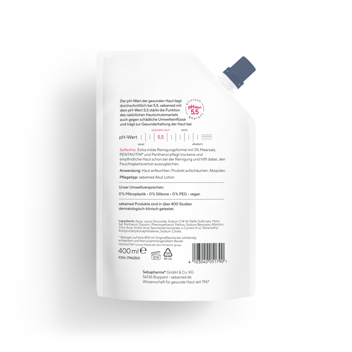 Seifenfreie Waschemulsion Meersalz (Nachfüllbeutel) 400 ml 3 in 1 Hand, Körper & Gesicht, Seifenfrei