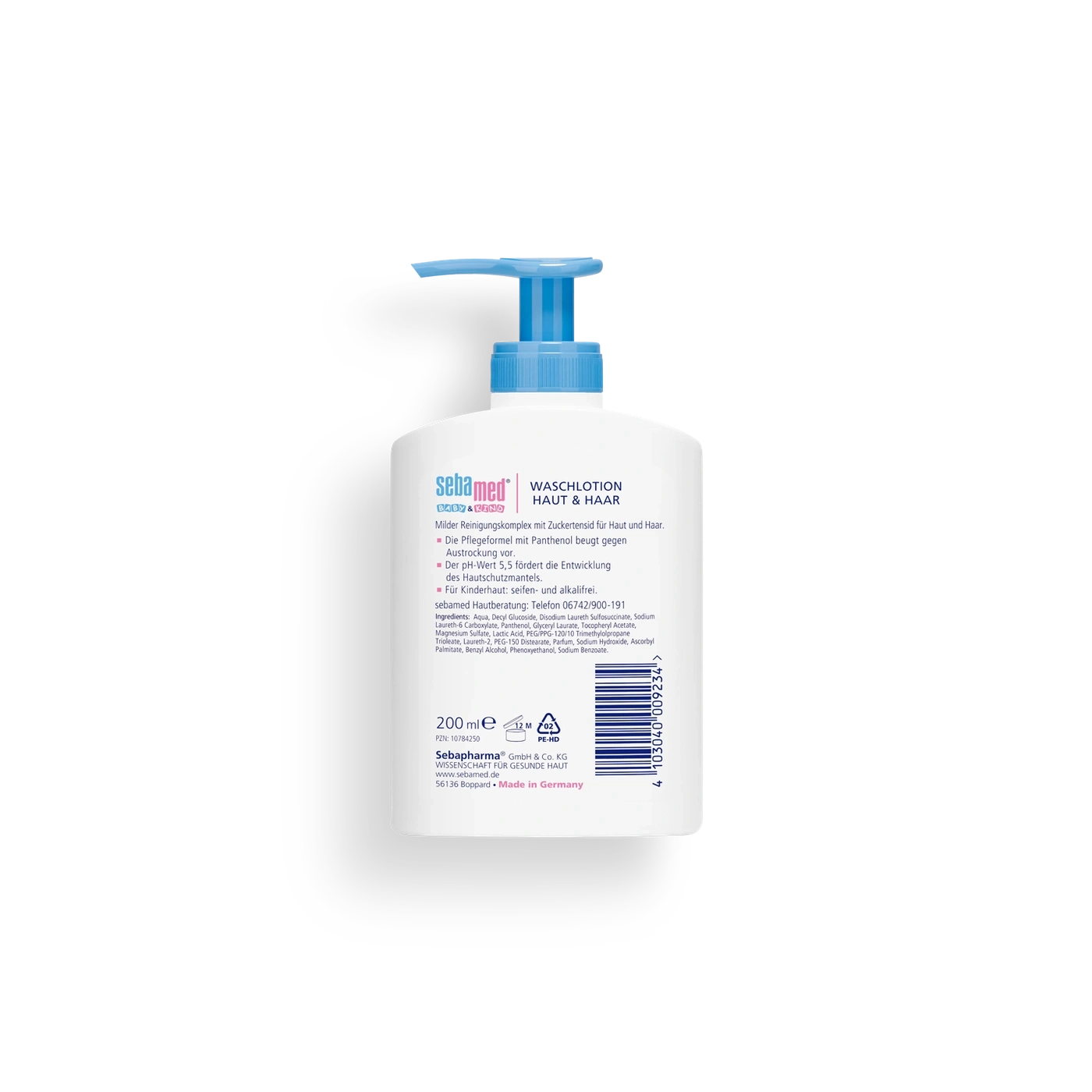 Sebamed Baby Waschlotio, Haut & Haar, 200ml, Flasche mit blauem Pumpkopf, Made in Germany