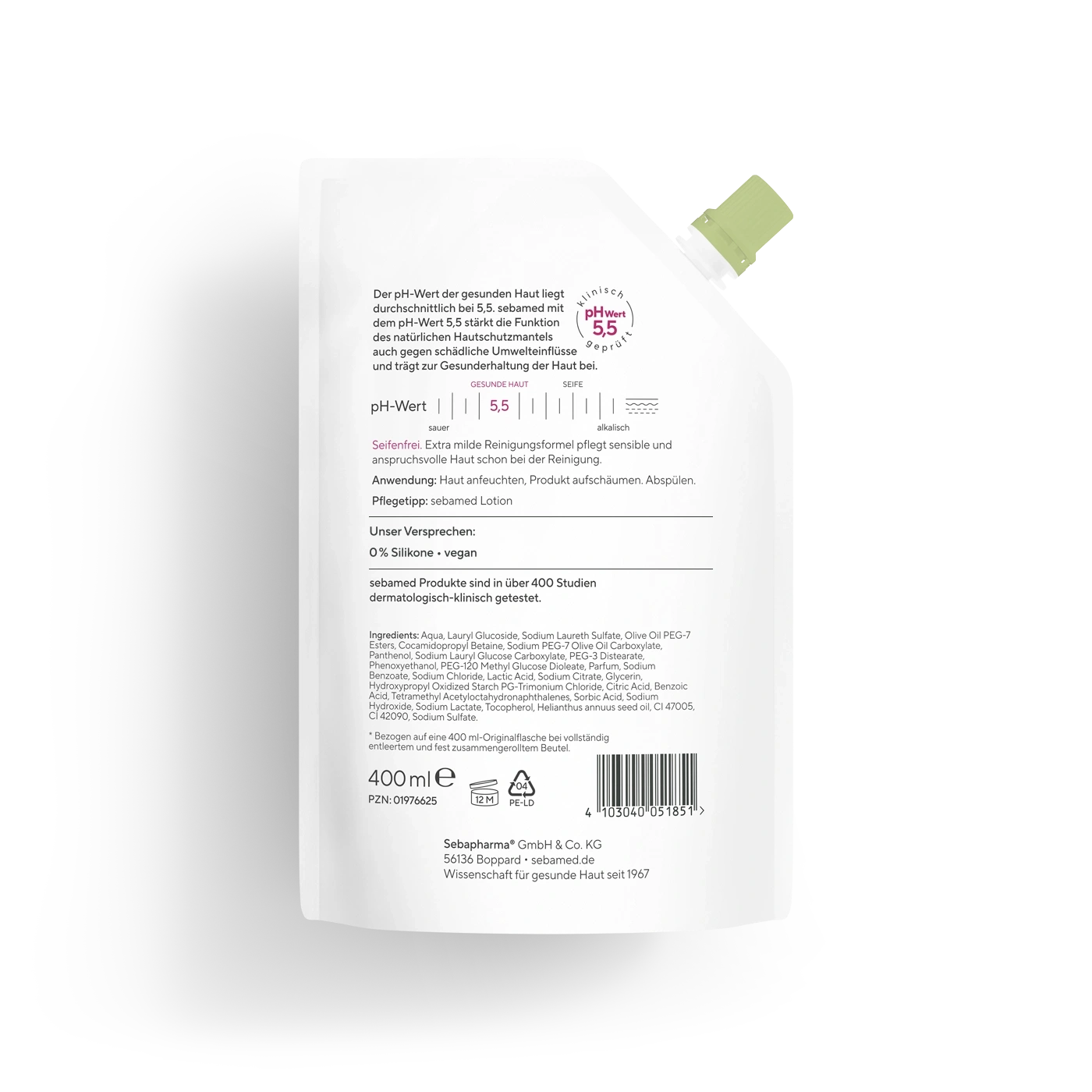 Seifenfreie Waschemulsion Olive (Nachfüllbeutel) 400 ml 3 in 1 Hand, Körper & Gesicht, Seifenfrei