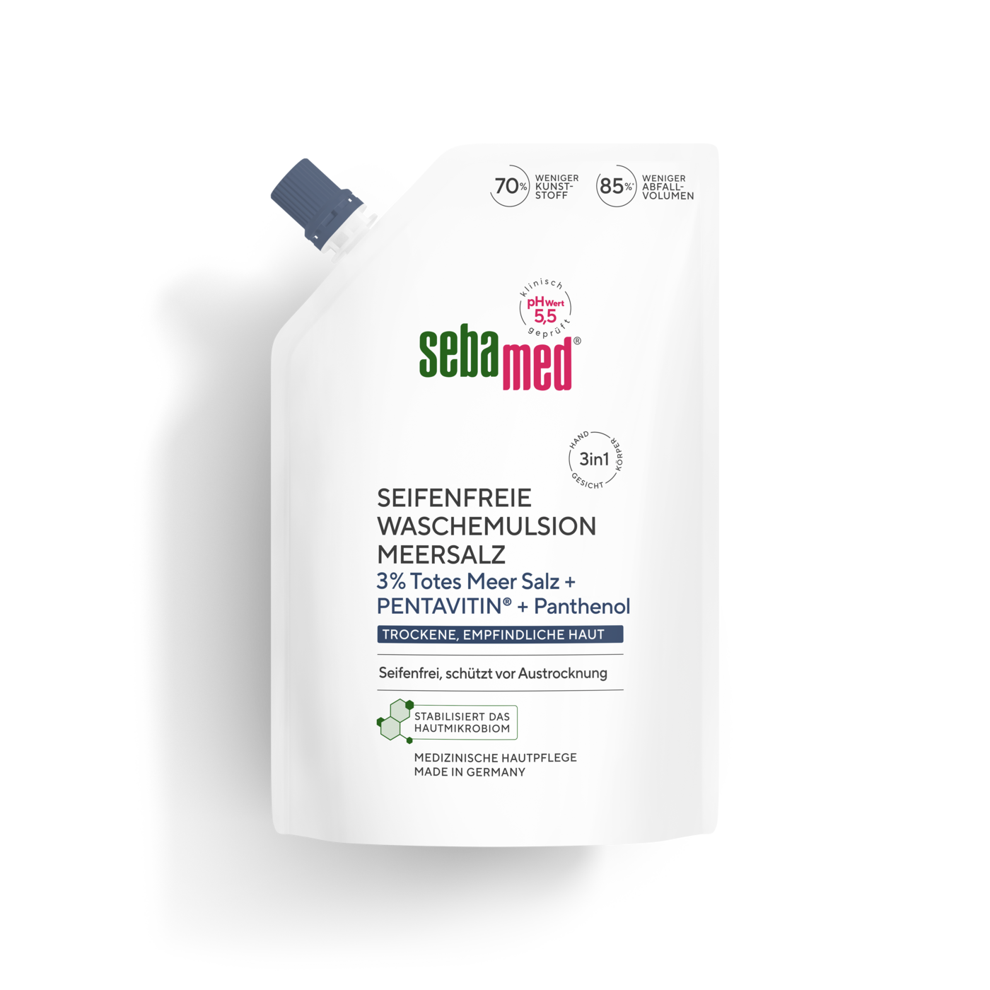 Seifenfreie Waschemulsion Meersalz (Nachfüllbeutel) 3 in 1 Hand, Körper & Gesicht, Seifenfrei